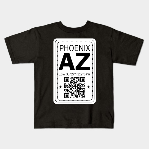 New Vintage Travel Location Qr Phoenix AZ Kids T-Shirt by SimonSay